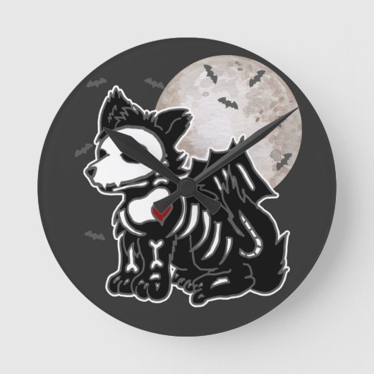 Anime Wolf Emo Goth Randje Skelet Halloween Hond W Ronde Klok (Voorkant)