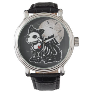 Anime Wolf Emo Gothic Edgy Skeleton Halloween Dog Horloge