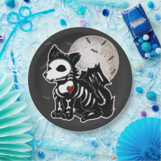 Anime Wolf Emo Gothic Edgy Skeleton Halloween Dog  Papieren Bordje (Feest)