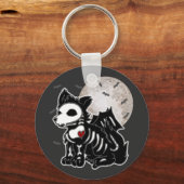Anime Wolf Emo Gothic Edgy Skeleton Halloween Dog Sleutelhanger (Voorkant)