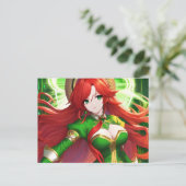 Anime Woman in Green Briefkaart (Staand voorkant)