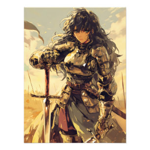 Anime Woman Knight Fantasy Foto Afdruk