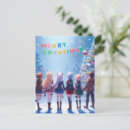 Anime Wonderland Wishes: Vrolijk kerstfeest Briefk Briefkaart (Staand voorkant)