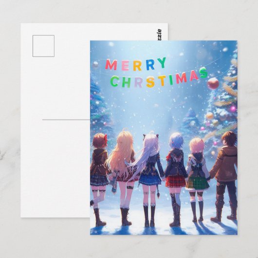 Anime Wonderland Wishes: Vrolijk kerstfeest Briefk Briefkaart (Voorkant / Achterkant)
