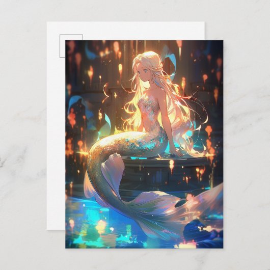 Anime Zeemeermin Meisje Fantasy Kunst Briefkaart (Voorkant / Achterkant)