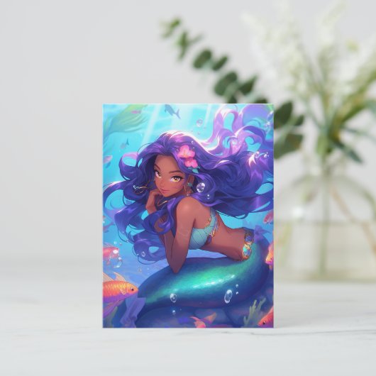 Anime Zeemeermin Meisje Fantasy Kunst Briefkaart (Staand voorkant)