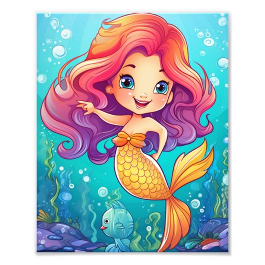 Anime Zeemeermin Meisje Fantasy Kunst Foto Afdruk (Voorkant)