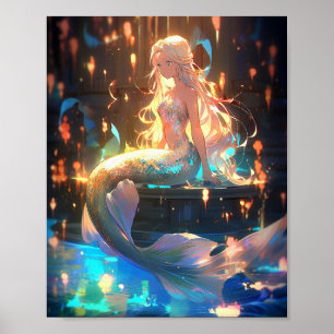 Anime Zeemeermin Meisje Fantasy Kunst Poster