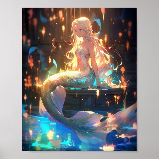Anime Zeemeermin Meisje Fantasy Kunst Poster (Voorkant)