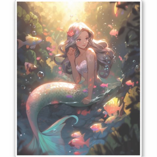 Anime Zeemeermin Meisje Fantasy Kunst Sticker (Voorkant)