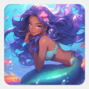 Anime Zeemeermin Meisje Fantasy Kunst Vierkante Sticker
