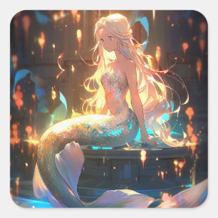Anime Zeemeermin Meisje Fantasy Kunst Vierkante Sticker