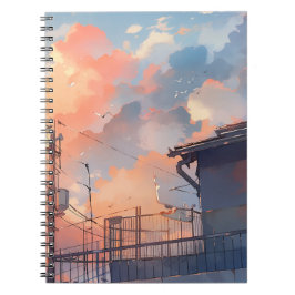 Anime Zonsondergang - Esthetisch Stadsgezicht - Go Notitieboek