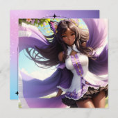 Anime Zwart Meisje Paarse Animecore Invitation (Voorkant / Achterkant)