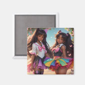 Anime Zwart Meisjes Regenboog Animecore Magneet (Voorkant / Achterkant)