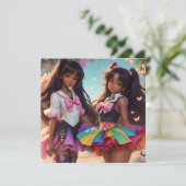 Anime Zwart Meisjes Regenboog Animecore Uitnodigin (Staand voorkant)