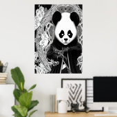 Anime zwarte en witte panda | AI Art Poster (Thuiskantoor)