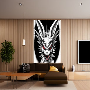 Anime zwarte, witte en rode draak   AI Art Poster