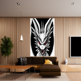 Anime zwarte, witte en rode draak | AI Art Poster
