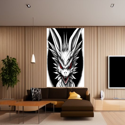 Anime zwarte, witte en rode draak | AI Art Poster