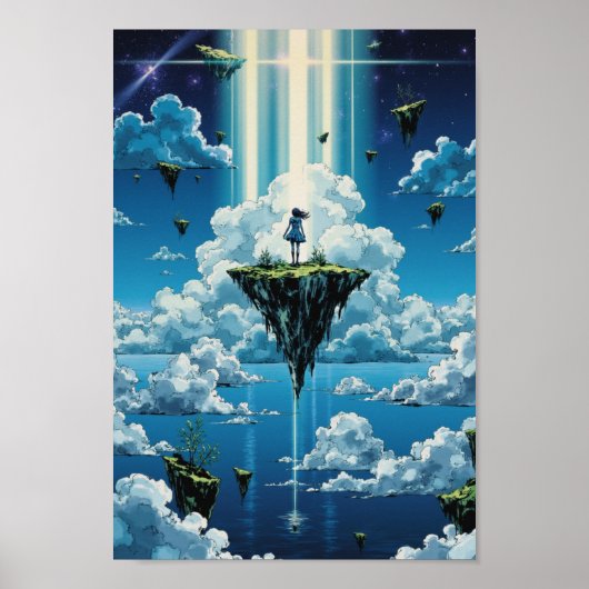 Anime Zwevende Eilanden in de Lucht Fantasie Muurk Poster (Voorkant)