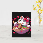 Animekat eet Ramen Noedels Met Hartjes Valenti Kaart (Gele Bloem)