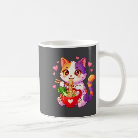 Animekat eet Ramennoedels Met Hartjes Grappig V Koffiemok (Rechts)