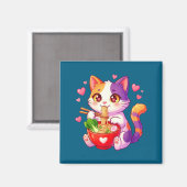 Animekat eet Ramennoedels Met Hartjes Grappig V Magneet (Voorkant / Achterkant)