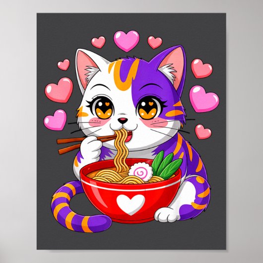 Animekat eet Ramennoedels Met Hartjes Grappig V Poster (Voorkant)