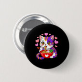 Animekat eet Ramennoedels Met Hartjes Grappig V Ronde Button 5,7 Cm (Voorkant /achterkant)