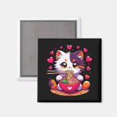 Animekat eet Ramennoedels Met Hartjes Valenti Magneet (Voorkant / Achterkant)