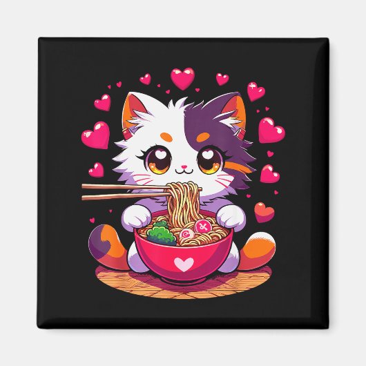 Animekat eet Ramennoedels Met Hartjes Valenti Magneet (Voorkant)
