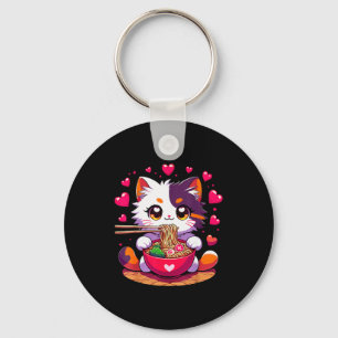 Animekat eet Ramennoedels Met Hartjes Valenti Sleutelhanger