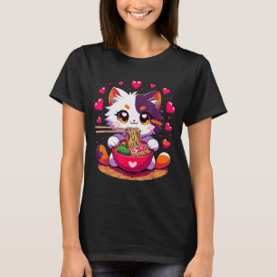 Animekat eet Ramennoedels Met Hartjes Valenti T-shirt
