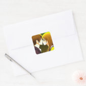 Animekoppel zoenend cartoon vierkante sticker (Envelop)