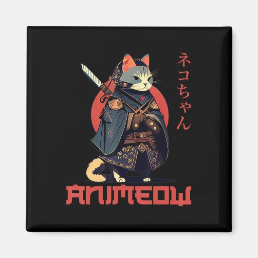 ANIMEOW Fun Cute Samurai Kawaii Cat Ninja Costume Magneet (Voorkant)