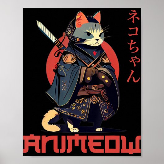 ANIMEOW Fun Cute Samurai Kawaii Cat Ninja Costume Poster (Voorkant)