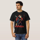 ANIMEOW Leuk Cute Samoerai Kawaii Kat Ninja Kostuu T-shirt (Voorkant volledig)