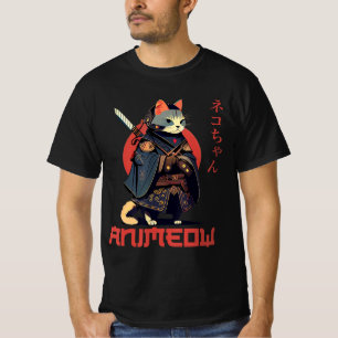 ANIMEOW Leuk Cute Samoerai Kawaii Kat Ninja Kostuu T-shirt