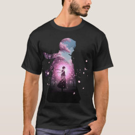 Animesilhouet van een jongen in kersenbloesem t-shirt
