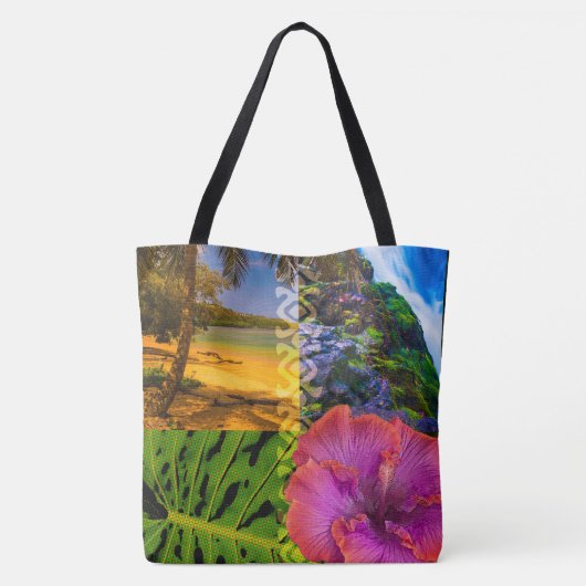 Anini Beach, Kauai Hawaiian Collage Beach Bag Tote Bag (Achterkant)