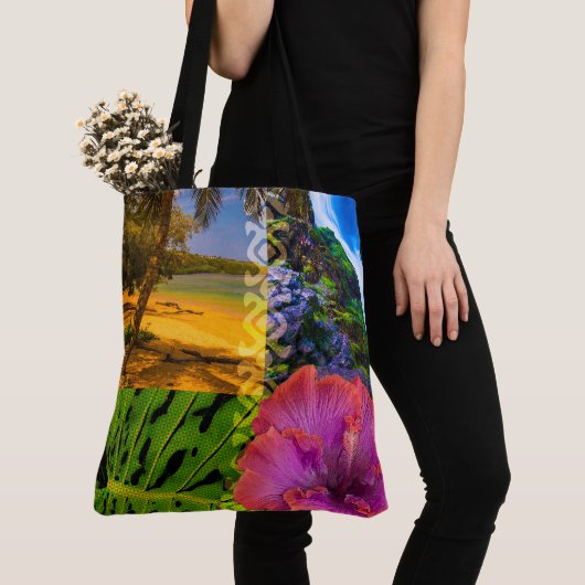 Anini Beach, Kauai Hawaiian Collage Beach Bag Tote Bag (Dichtbij)
