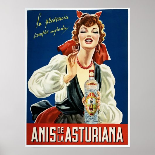 ANIS DE LA ASTURIANA Spanish Aniseed Liquor Old Poster (Voorkant)