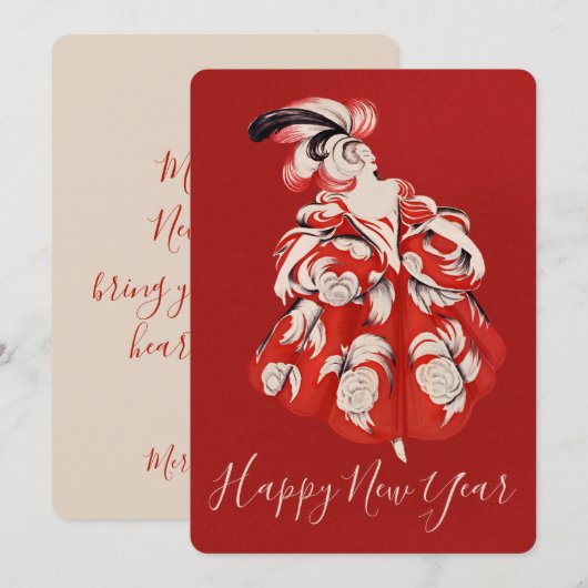 Anisette Red New Year Feestdagenkaart (Voorkant / Achterkant)