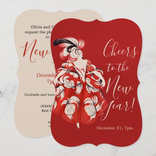 Anisette Red New Year's Eve Invitation Kaart (Voorkant / Achterkant)
