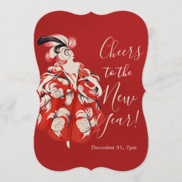 Anisette Red New Year's Eve Invitation Kaart