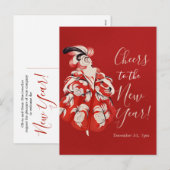 Anisette Red New Year's Eve Invitation Postcard Feestdagenkaart (Voorkant / Achterkant)