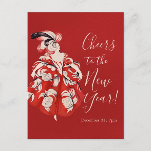 Anisette Red New Year's Eve Invitation Postcard Feestdagenkaart (Voorkant)
