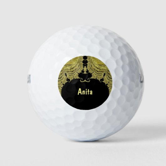 ANITA ~ GOLD EN ZWART Fractal Design ~ Uniek Golfballen (Voorkant)