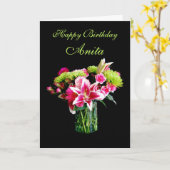 Anita Happy Birthday, Stargazer Lily Bouquet Kaart (Gele Bloem)